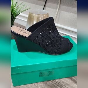 Lauren Lorraine Black Glitter Wedges,  Sz 8, NWT